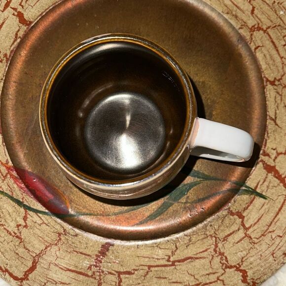 Chubby White Hand painted Mug with a handle Brown White Tan Pink Ivory - Picture 5 of 6